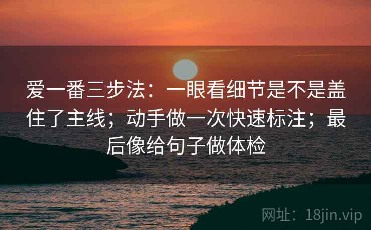 爱一番三步法：一眼看细节是不是盖住了主线；动手做一次快速标注；最后像给句子做体检